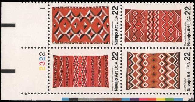 Scott 2235-2238 Plate Block of 4 MNH Navajo Blankets (22 cents)