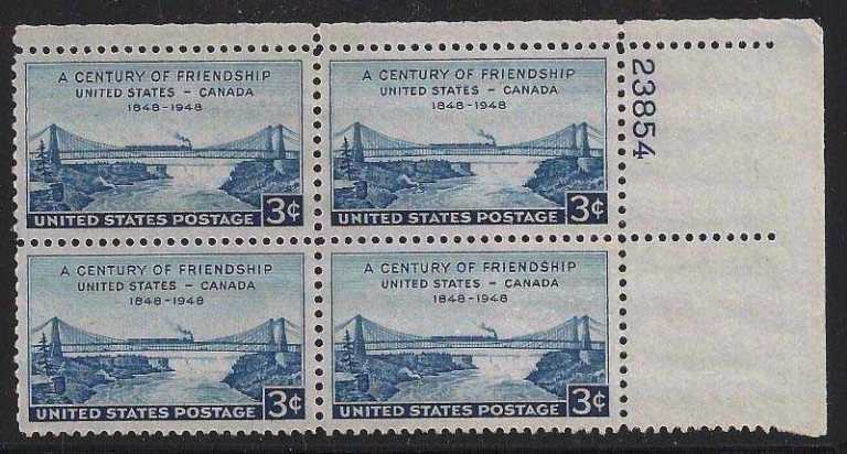 Scott 0961 Plate Block of 4 MNH US-Canada Friendship (3 cents)
