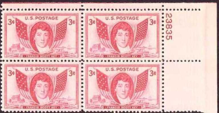 Scott 0962 Plate Block of 4 MNH Francis S. Key (3 cents)