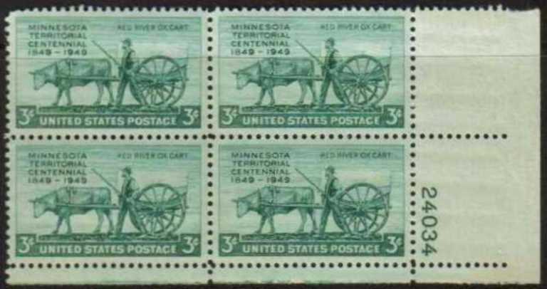 Scott 0981 Plate Block of 4 MNH Minnesota Territory (3 cents)