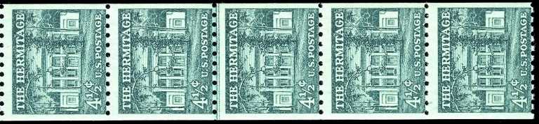 Scott 1059 Coil Strip of 5 Hermitage (4.5 cents)