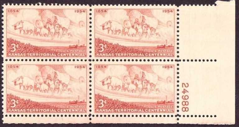 Scott 1061 Plate Block of 4 MNH Kansas Territory (3 cents)