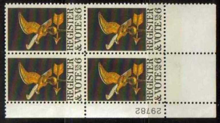Scott 1344 Plate Block of 4 MNH Register & Vote (6 cents)