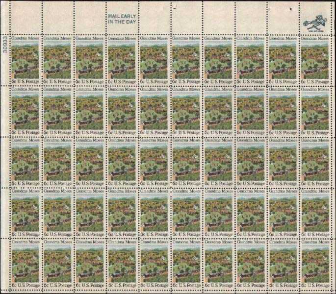 Scott 1370 Sheet of 50 MNH Grandma Moses (6 cents)