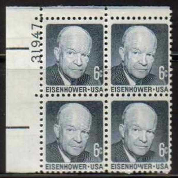 Scott 1393 Plate Block of 4 MNH Eisenhower (6 cents)