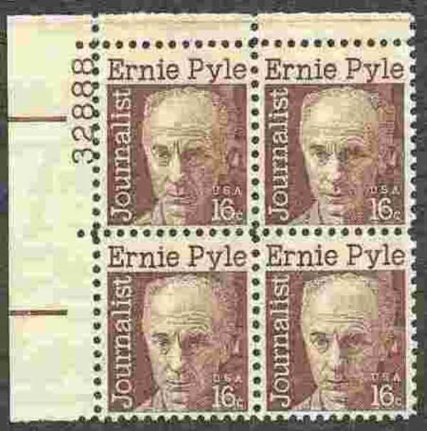 Scott 1398 Plate Block of 4 MNH Ernest Taylor Pyle  (16 cents)