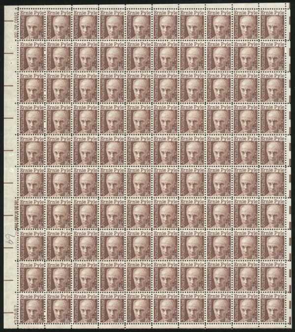 Scott 1398 Sheet of 100 MNH Ernest Taylor Pyle (16 cents)