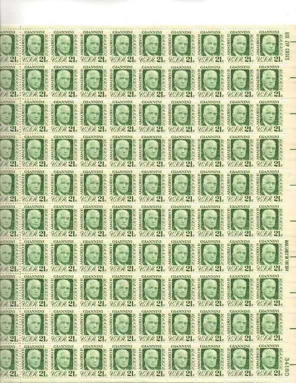 Scott 1400 Sheet of 100 MNH Amadeo Giannini (21 cents)
