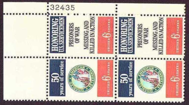 Scott 1421-1422 Plate Block of 4 MNH Disabled Veterans  (6 cents)