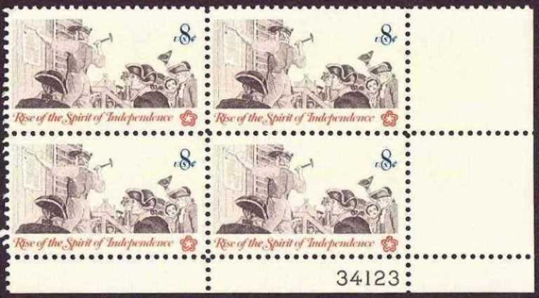 Scott 1477 Plate Block of 4 MNH Posting a Broadside (8 cents)