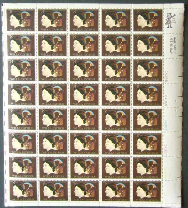 Scott 1487 Sheet of 40 MNH Willa Cather (8 cents)