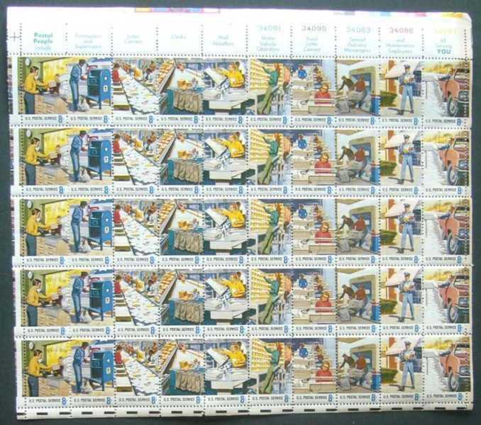 Scott 1489-1498 Sheet of 50 MNH Postal Service Employees (8 cents)