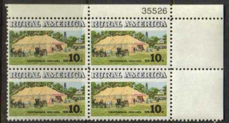 Scott 1505 Plate Block of 4 MNH Chautauqua Tent (10 cents)