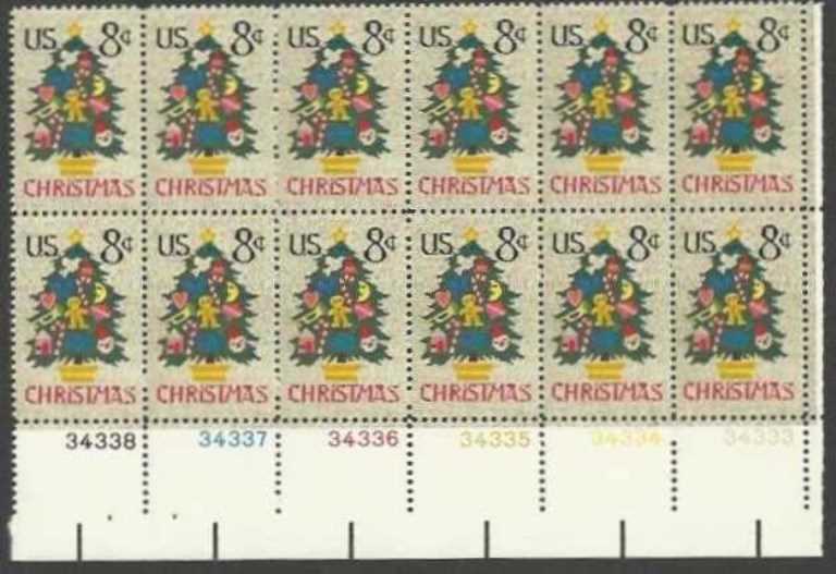 Scott 1508 Plate Block of 12 MNH Christmas Tree (8 cents)