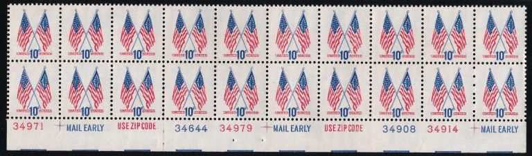 Scott 1509 Plate Block of 20 MNH double flags (10 cents)