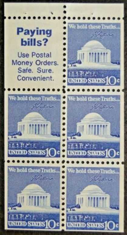 Scott 1510b Booklet Pane of 5 + Slogan 8 (Paying Bills?) (10 cents)