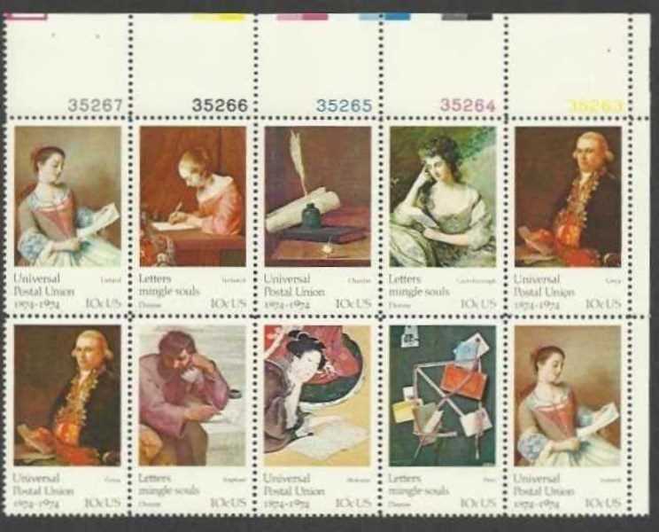 Scott 1530-1537 Plate Block of 10 MNH Letter Writing (10 cents)