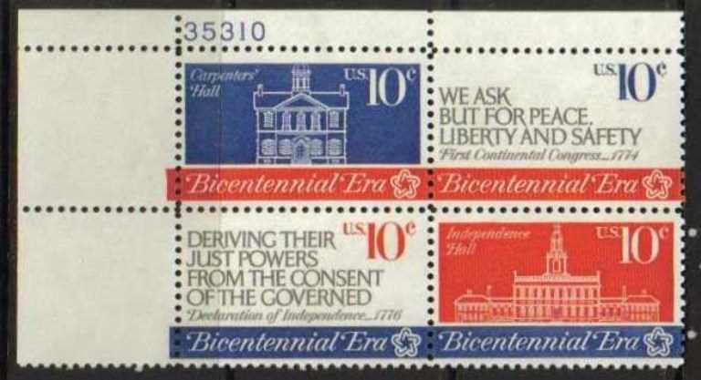 Scott 1543-1546 Plate Block of 4 MNH Bicentennial (10 cents)