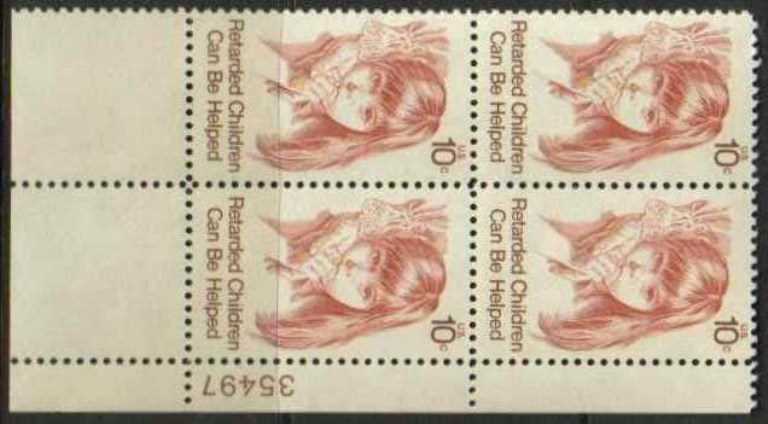 Scott 1549 Plate Block of 4 MNH Retarded Children (10 cents)