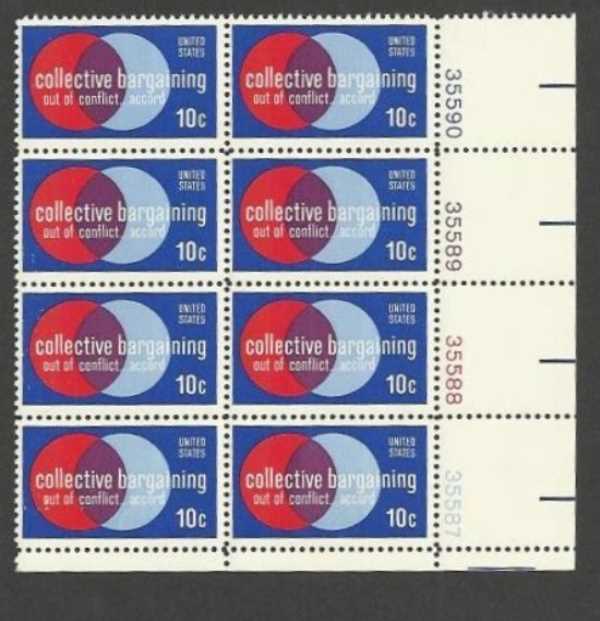Scott 1558 Plate Block of 8 MNH Collective Bargaining (10 cents)