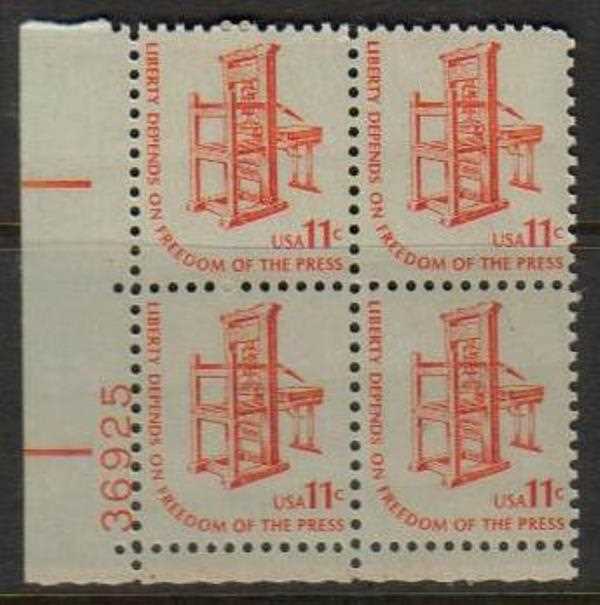 Scott 1593 Plate Block of 4 MNH Printing Press (11 cents)