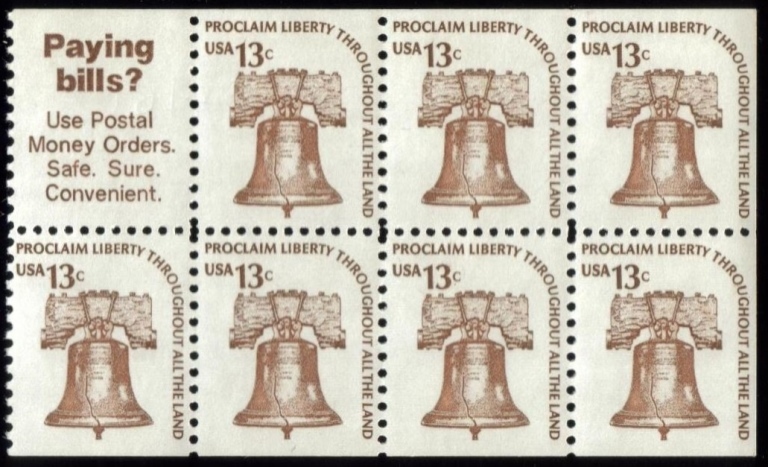 Scott 1595b Booklet Pane of 7 plus Paying Bills label (13 Cents)