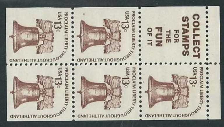 Scott 1595d Booklet Pane of 5 plus slogan 9 (13 Cents)