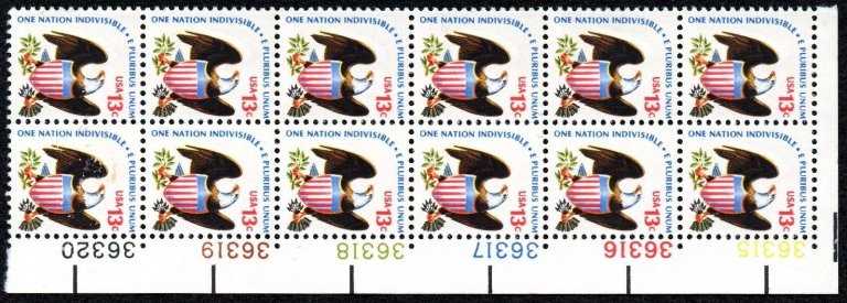 Scott 1596 Plate Block of 12 Eagle & Shield (13 Cents)