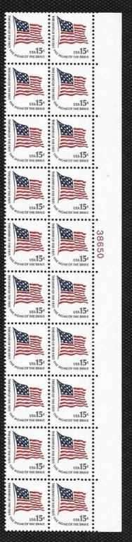 Scott 1597 Plate Block of 20 MNH Fort McHenry Flag (15 cents)