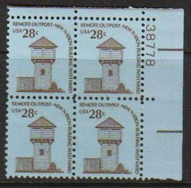 Scott 1604 Plate Block of 4 MNH Fort Nisqually (28 cents)