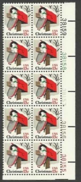 Scott 1730 Plate Block of 10 MNH Red Mail Box (13 cents)