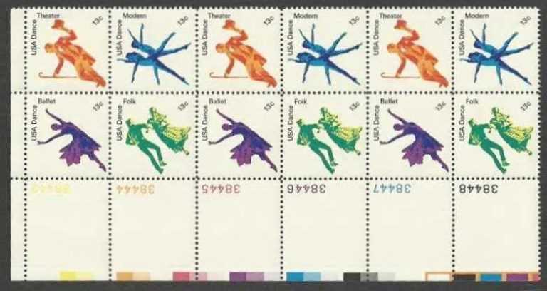 Scott 1749-1752 Plate Block of 12 MNH American Dances (13 cents)