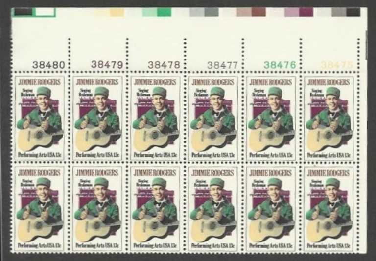 Scott 1755 Plate Block of 12 MNH Jimmie Rodgers (13 cents)
