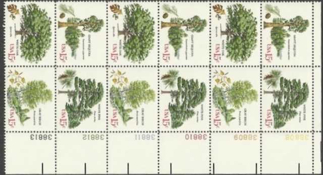 Scott 1764-1767 Plate Block of 12 MNH American Trees (15 cents)