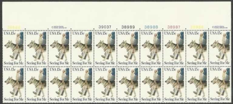 Scott 1787 Plate Block of 20 MNH Seeing Eye Dog (15 cents)