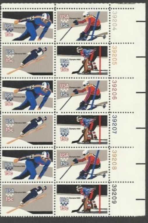 Scott 1795-1798 Plate Block of 12 MNH Winter Olympics (15 cents)