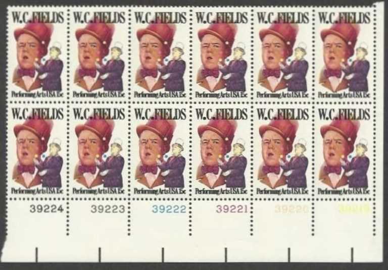Scott 1803 Plate Block of 12 MNH W. C. Fields (15 cents)