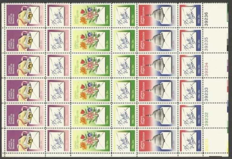Scott 1805-1810 Plate Block of 36 MNH Letter Writing (15 cents)