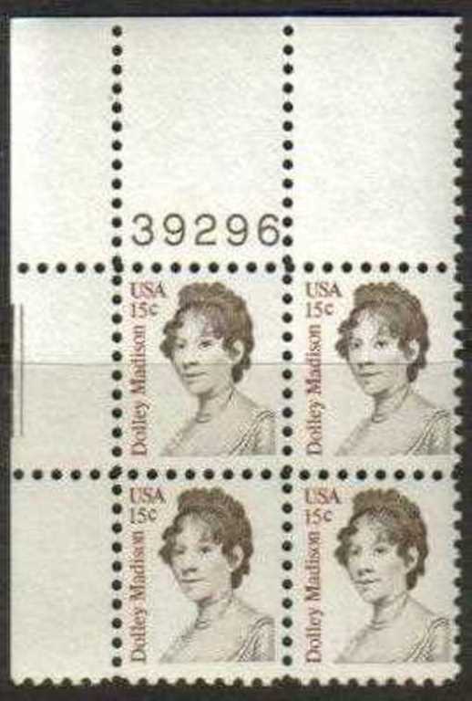Scott 1822 Plate Block of 4 MNH Dolley Madison (15 cents)