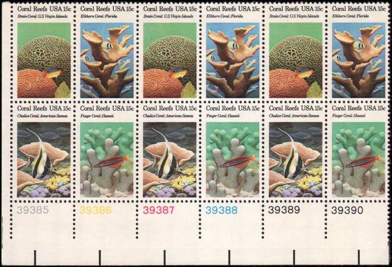 Scott 1827-1830 Plate Block of 12 MNH Coral Reefs (15 cents)