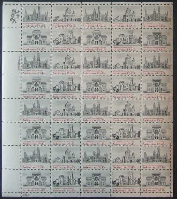 Scott 1838-1841 Sheet of 40 MNH Architecture (15 cents)