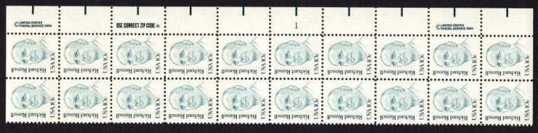 Scott 1853 Plate Block of 20 MNH Richard Russell (10 cents)