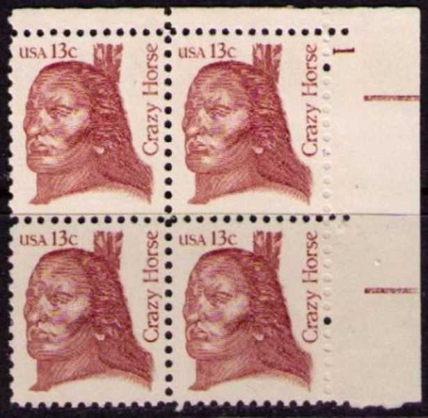 Scott 1855 Plate Block of 4 MNH Crazy Horse (13 cents)