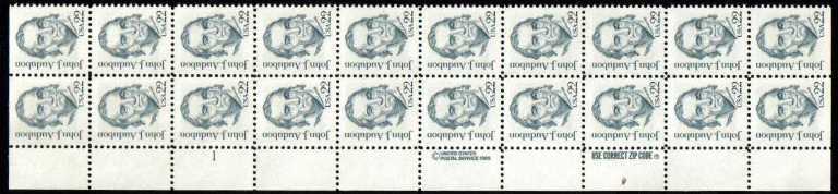 Scott 1863 Plate Block of 20 MNH John Audubon (22 cents)