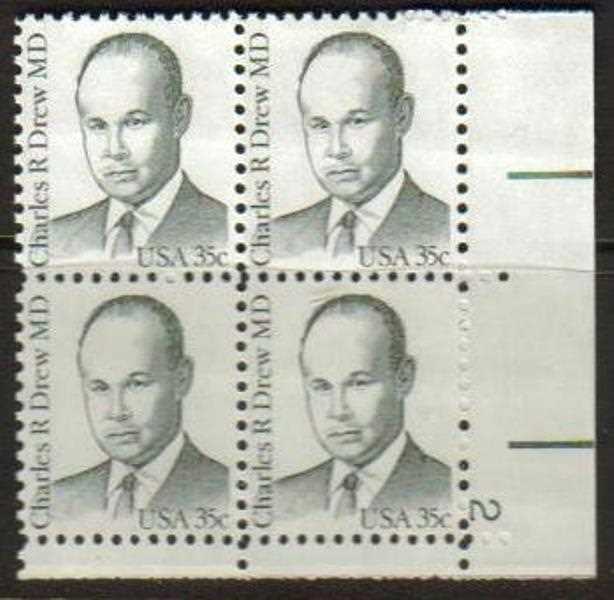 Scott 1865 Plate Block of 4 MNH Charles Drew (35 cents)