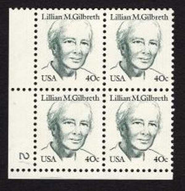Scott 1868a Plate Block of 4 MNH Lillian Gilbreth (40 cents)