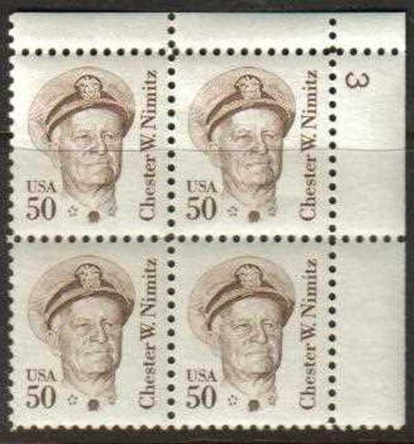 Scott 1869 Plate Block of 4 MNH Chester Nimitz (50 cents)