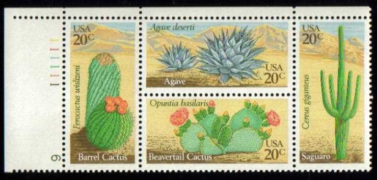 Scott 1942-1945 Plate Block of 4 MNH Desert Plants Cactus (20 cents)