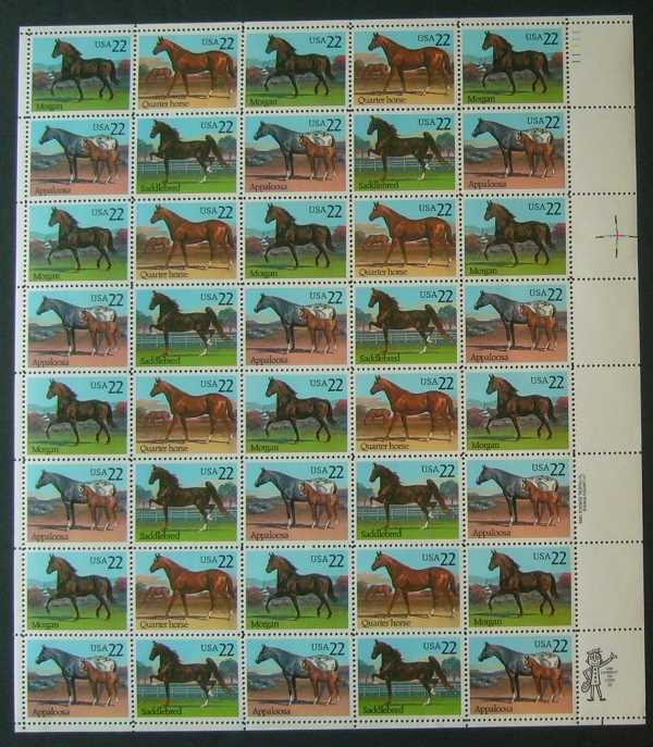 Scott 2155-2158 Sheet of 40 MNH Horses (22 cents)