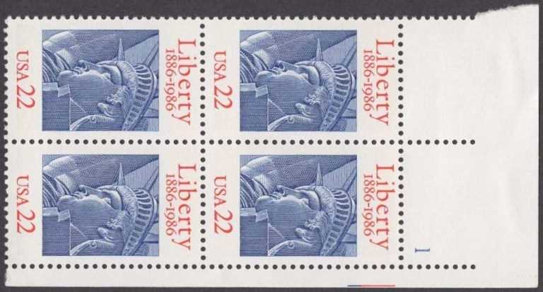 Scott 2224 Plate Block of 4 MNH Statue of Liberty (22 cents)